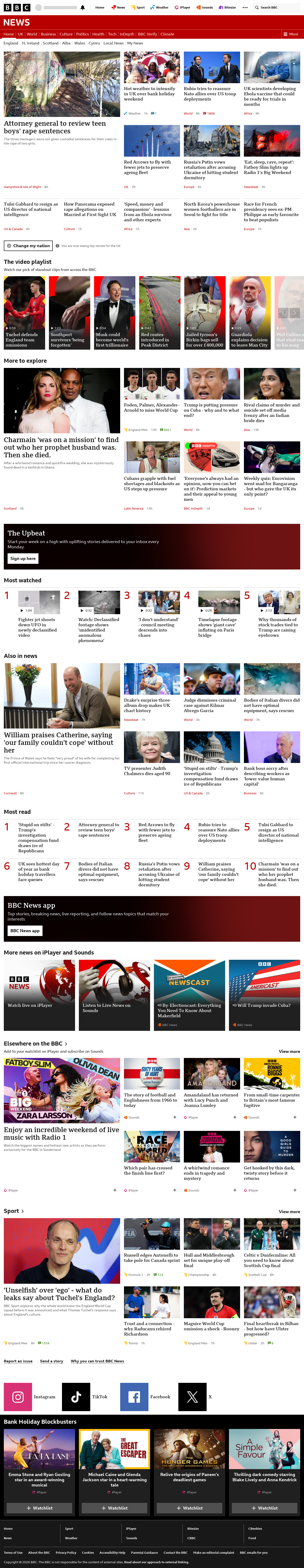 BBC News snapshot from Saturday, 23 May 2026 at 01:00
