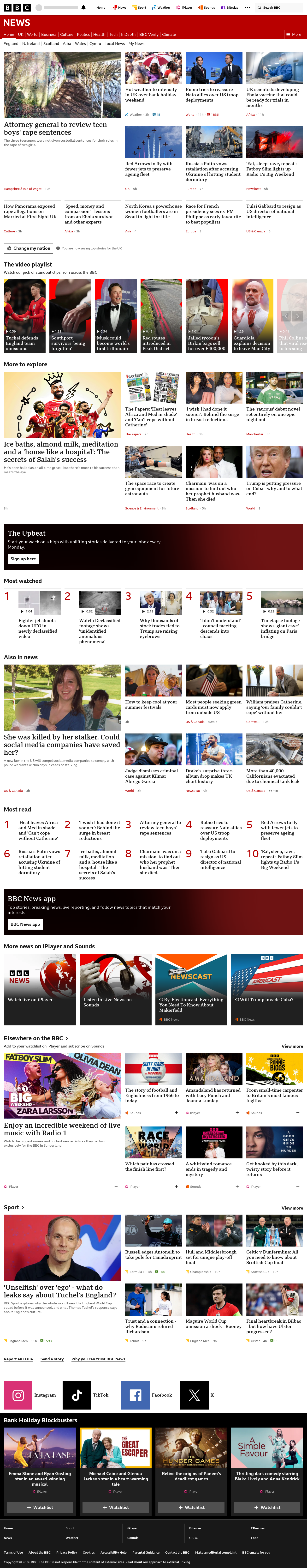 BBC News snapshot from Saturday, 23 May 2026 at 03:00