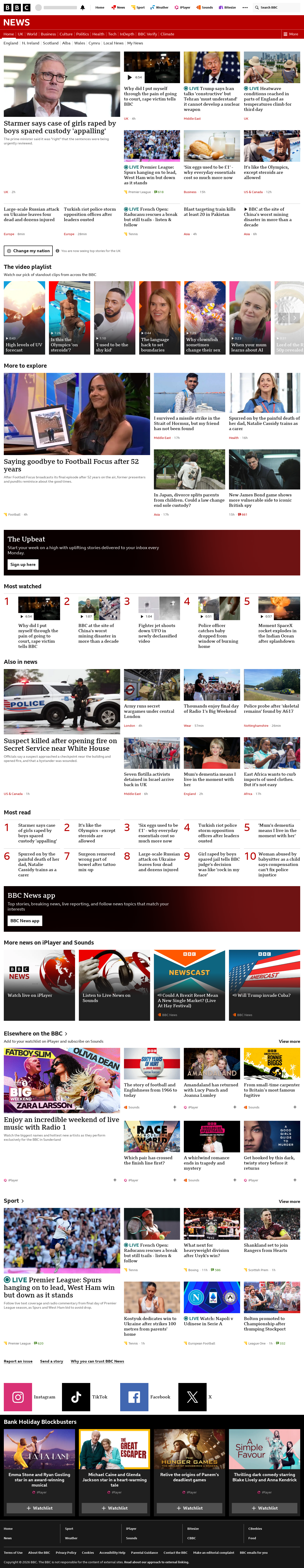 BBC News snapshot from Sunday, 24 May 2026 at 17:00