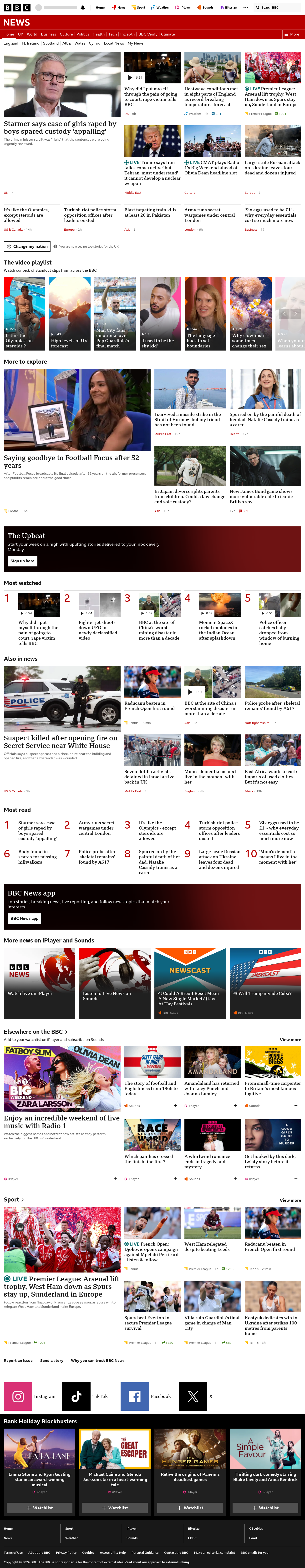 BBC News snapshot from Sunday, 24 May 2026 at 19:00