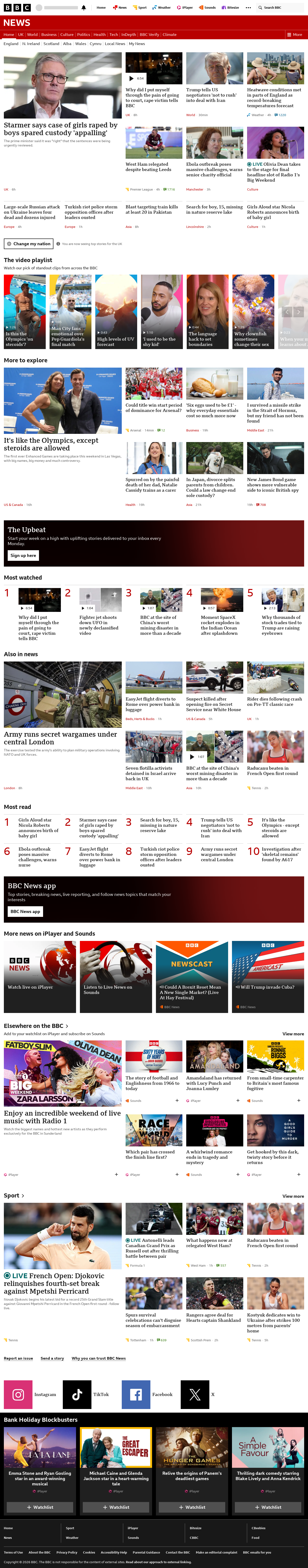 BBC News snapshot from Sunday, 24 May 2026 at 21:00