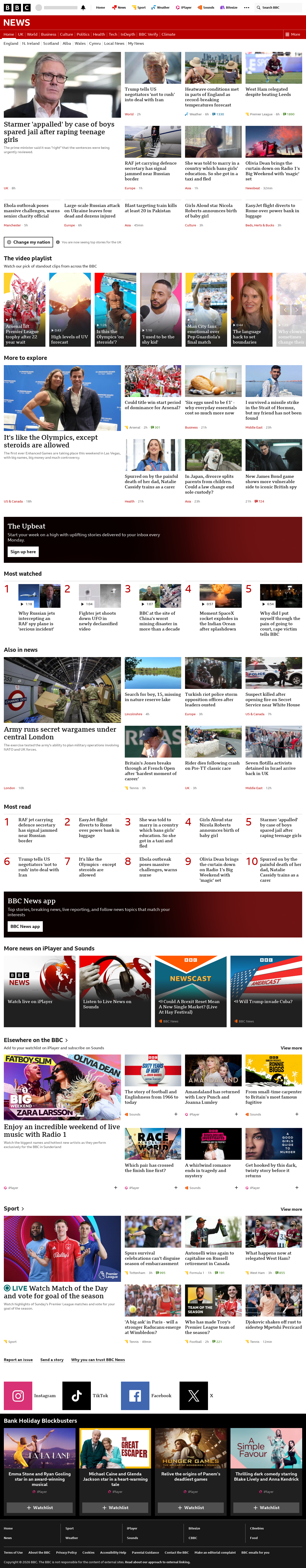 BBC News snapshot from Sunday, 24 May 2026 at 23:00