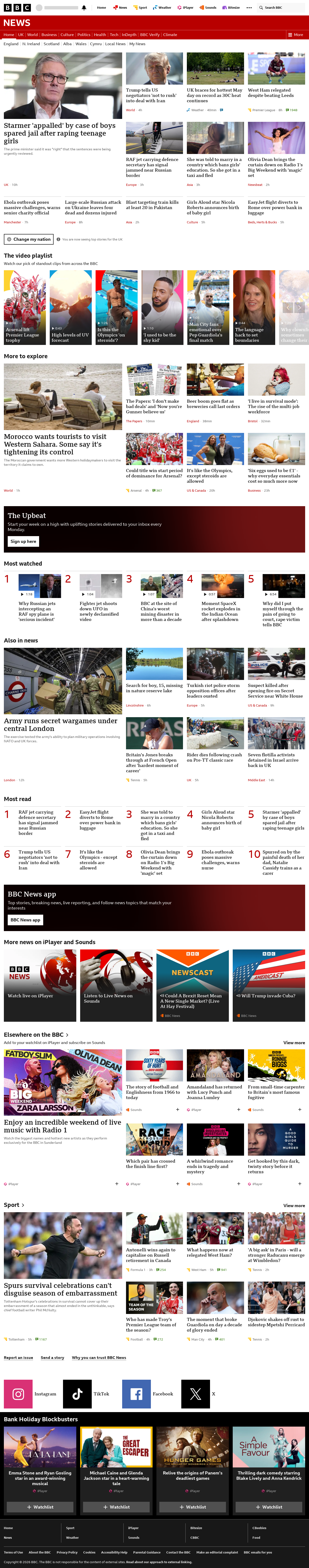 BBC News snapshot from Monday, 25 May 2026 at 01:00