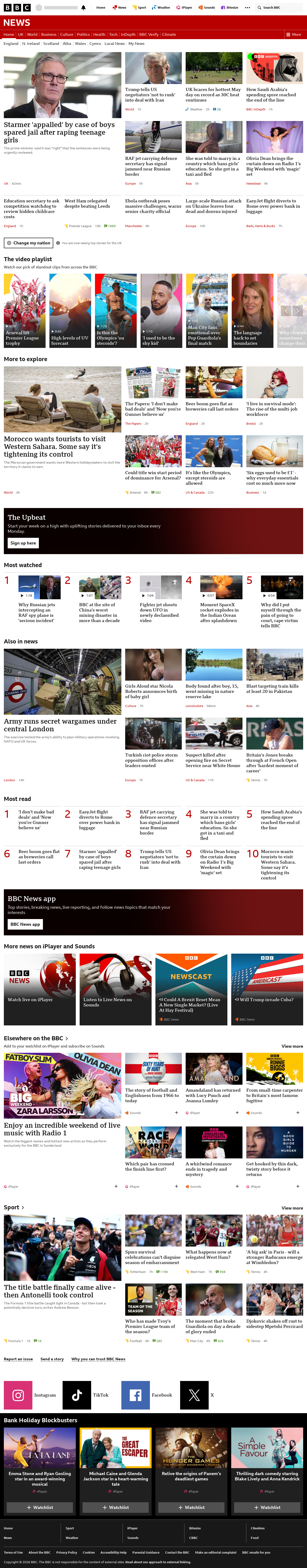 BBC News snapshot from Monday, 25 May 2026 at 03:00