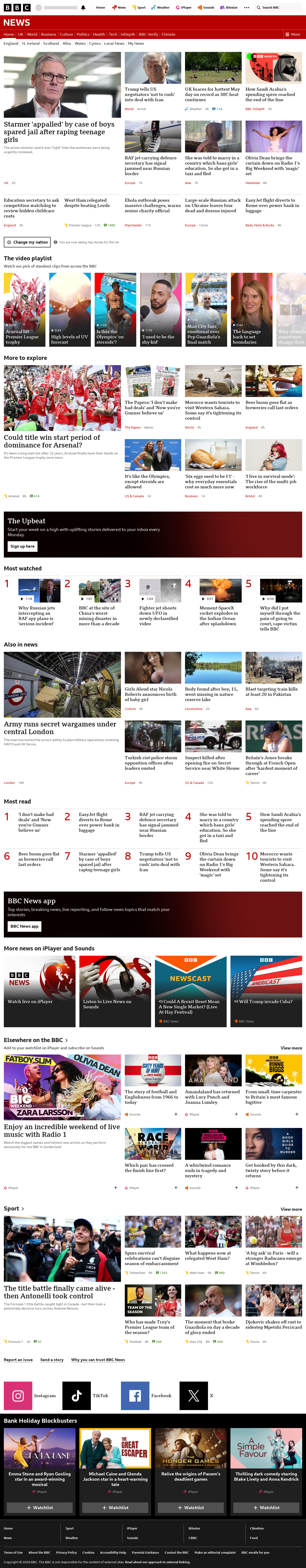 BBC News snapshot from Monday, 25 May 2026 at 05:00