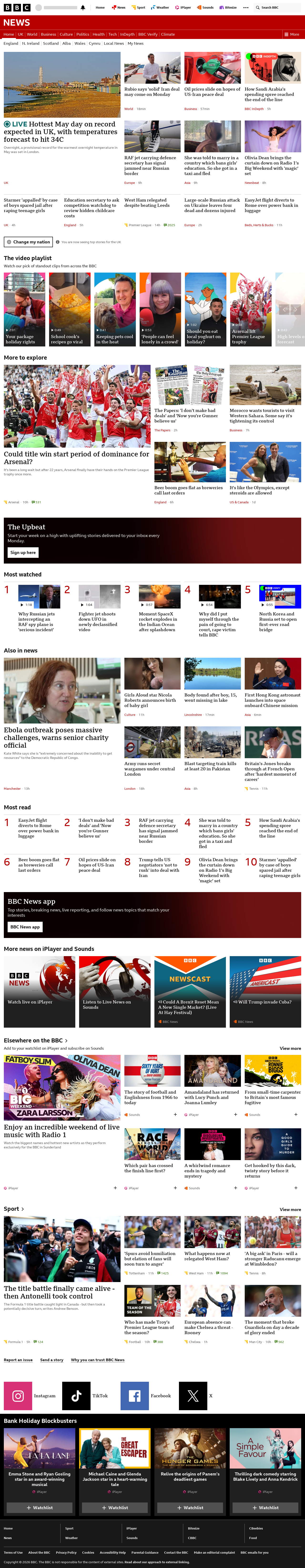 BBC News snapshot from Monday, 25 May 2026 at 07:00
