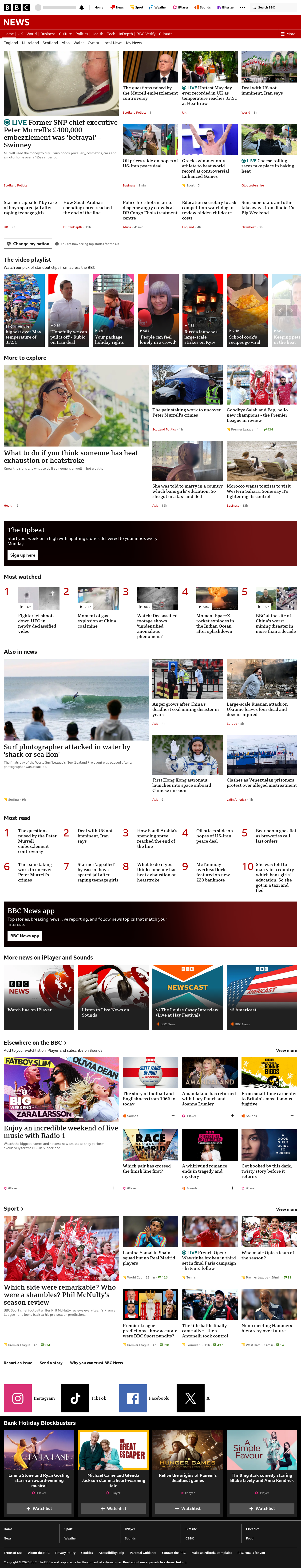 BBC News snapshot from Monday, 25 May 2026 at 13:00