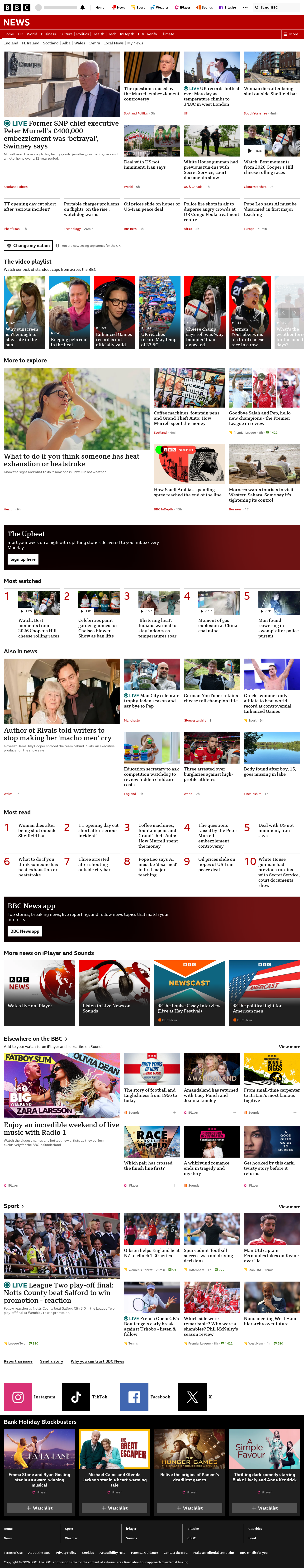 BBC News snapshot from Monday, 25 May 2026 at 17:00
