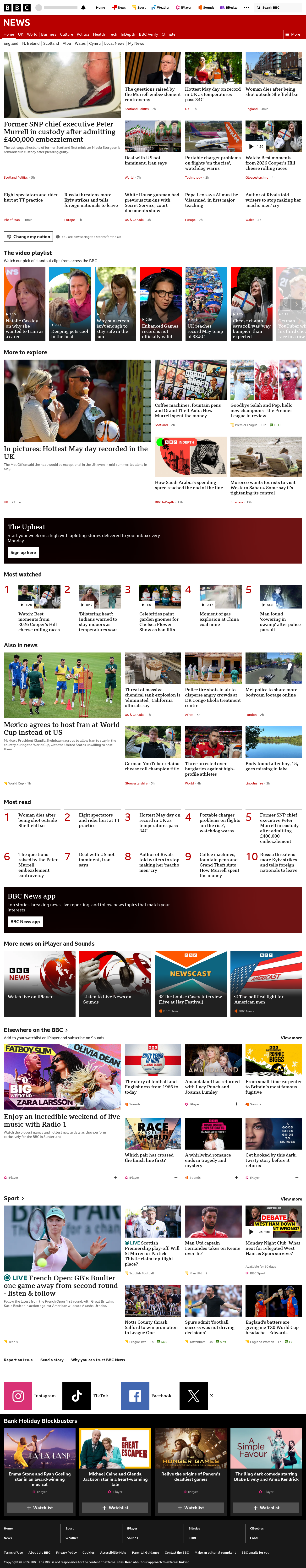 BBC News snapshot from Monday, 25 May 2026 at 19:00