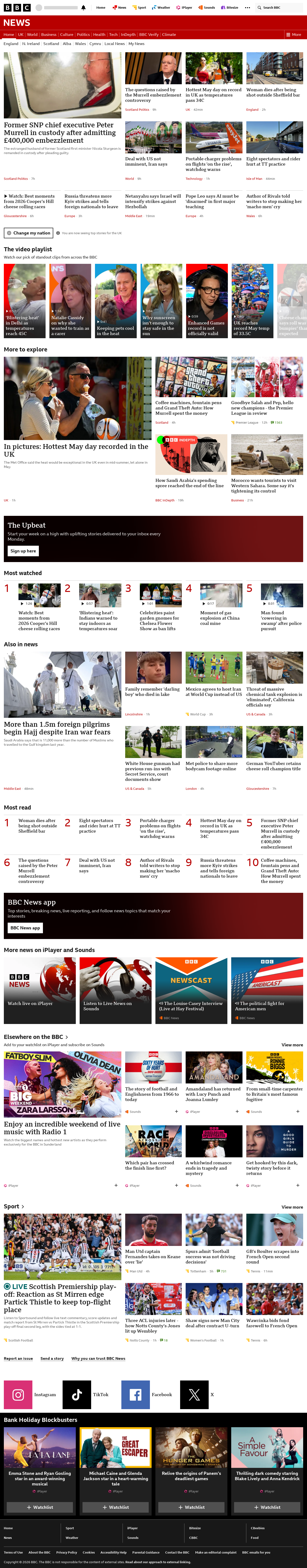 BBC News snapshot from Monday, 25 May 2026 at 21:00