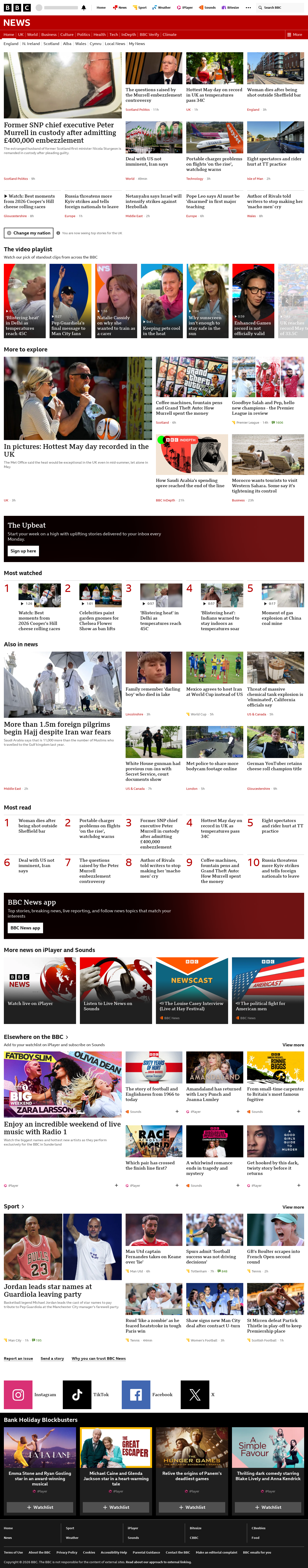 BBC News snapshot from Monday, 25 May 2026 at 23:00