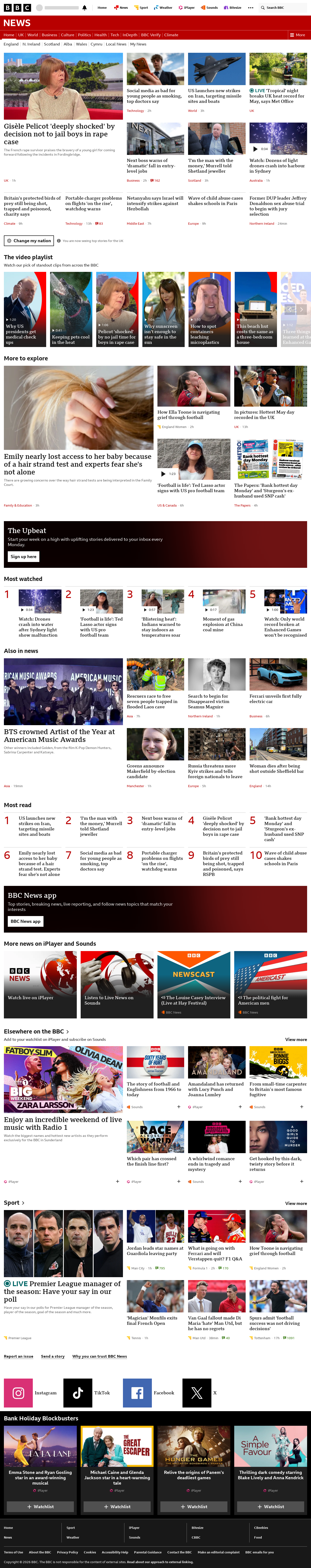 BBC News snapshot from Tuesday, 26 May 2026 at 09:00