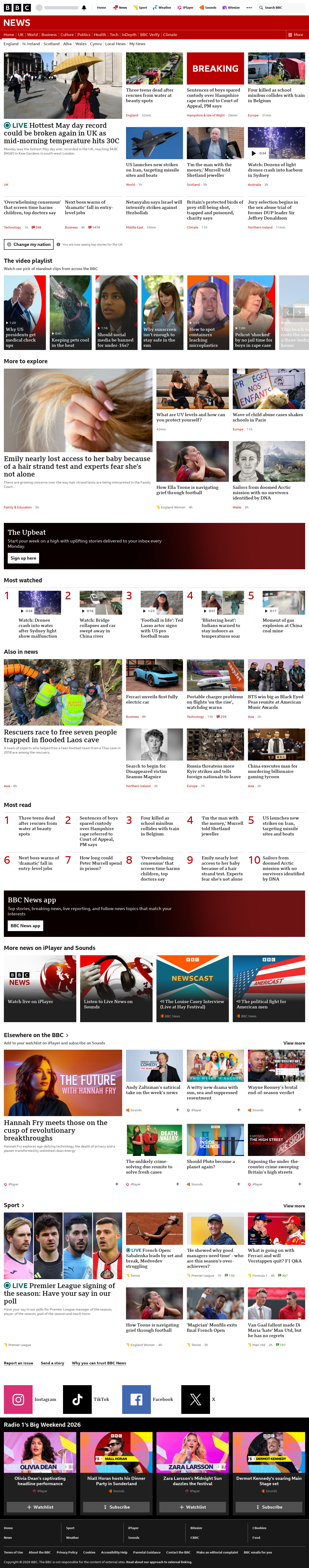 BBC News snapshot from Tuesday, 26 May 2026 at 11:00