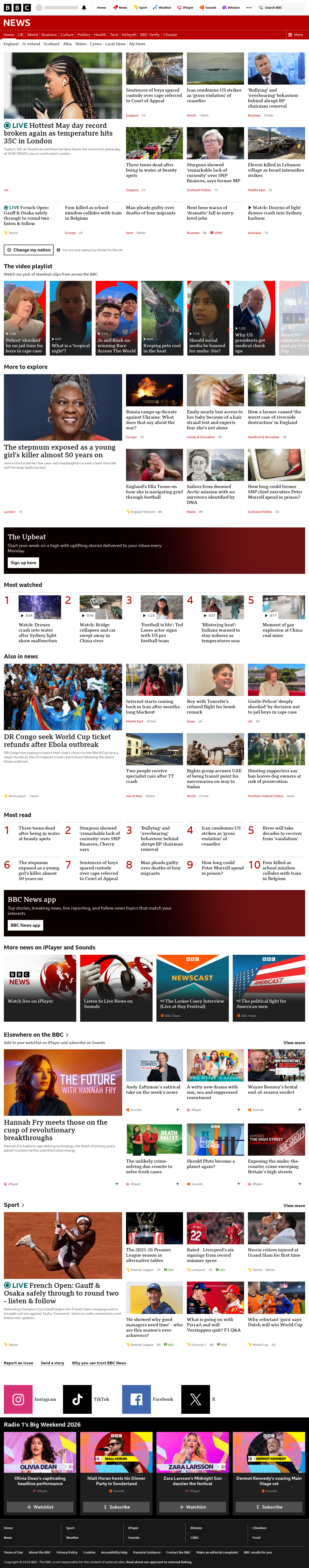 BBC News snapshot from Tuesday, 26 May 2026 at 15:00