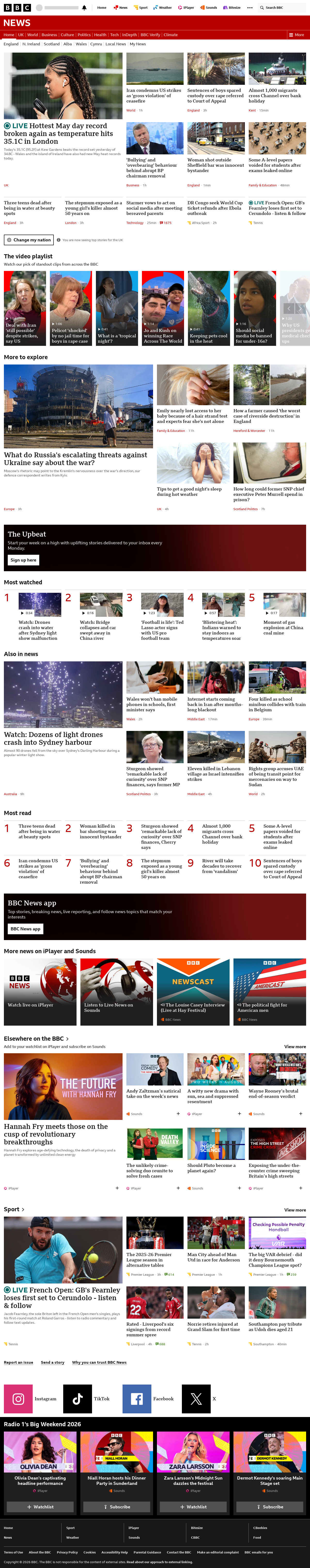 BBC News snapshot from Tuesday, 26 May 2026 at 17:00