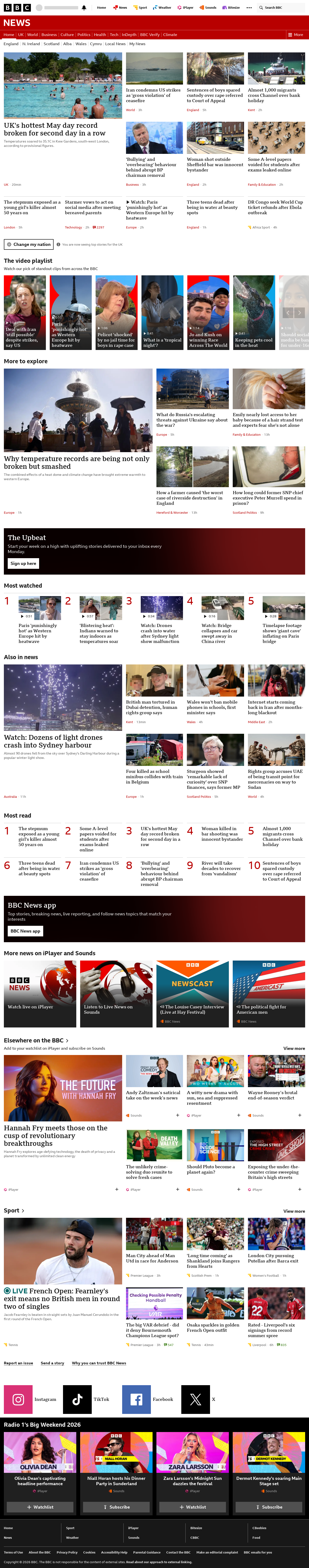 BBC News snapshot from Tuesday, 26 May 2026 at 19:00