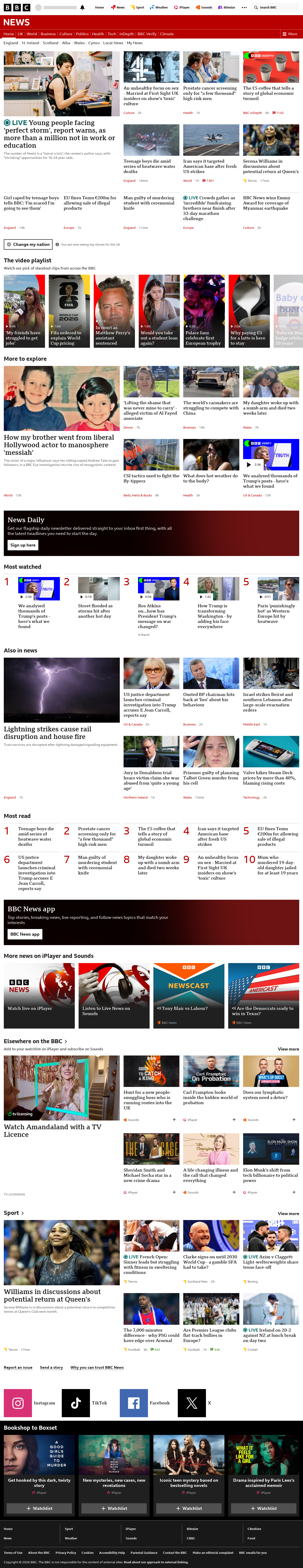 BBC News snapshot from Thursday, 28 May 2026 at 13:00