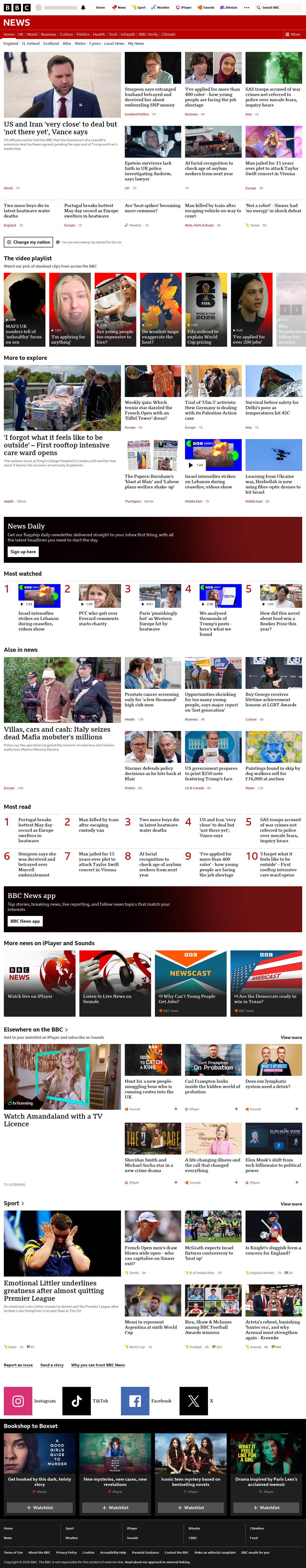 BBC News snapshot from Friday, 29 May 2026 at 01:00