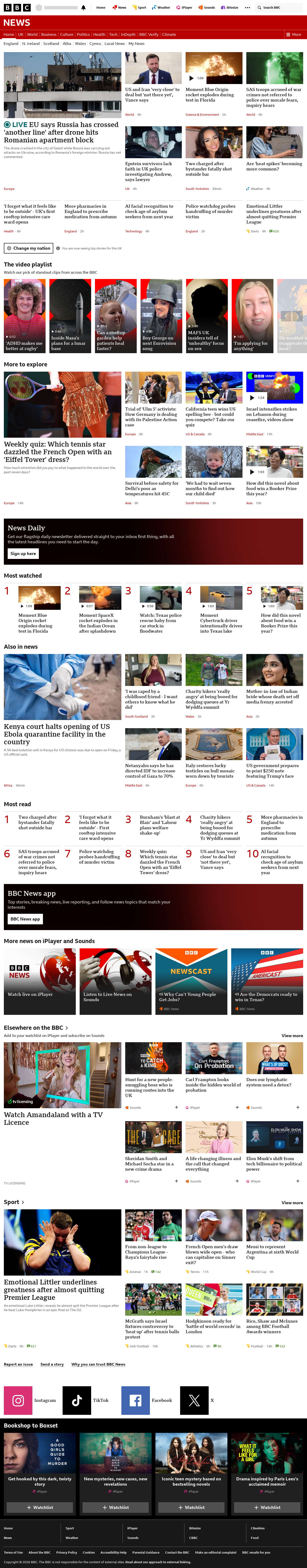 BBC News snapshot from Friday, 29 May 2026 at 09:00