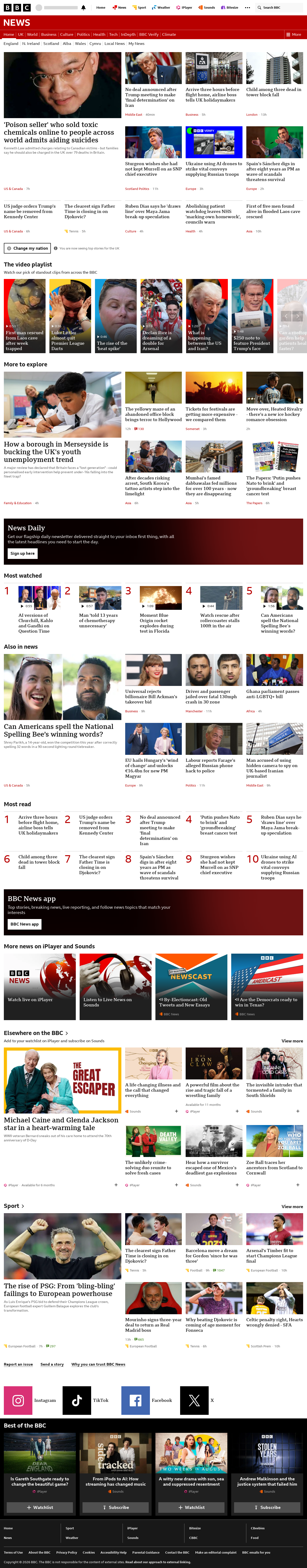 BBC News snapshot from Saturday, 30 May 2026 at 05:00
