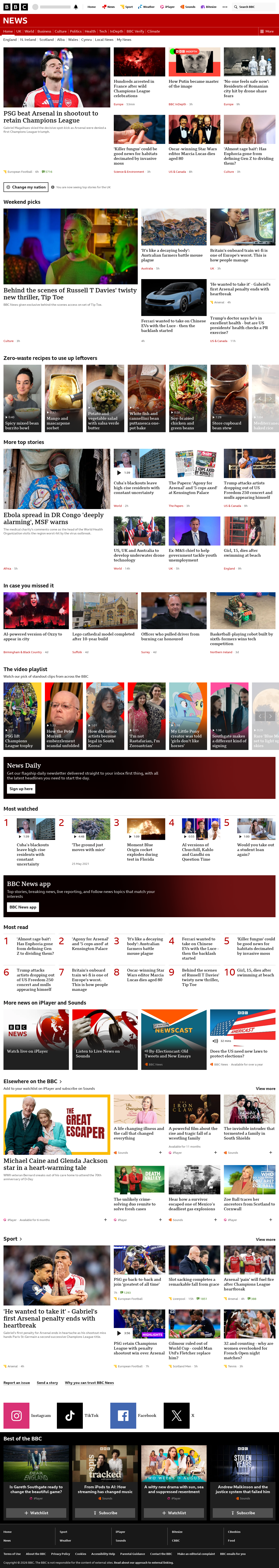 BBC News snapshot from Sunday, 31 May 2026 at 03:00