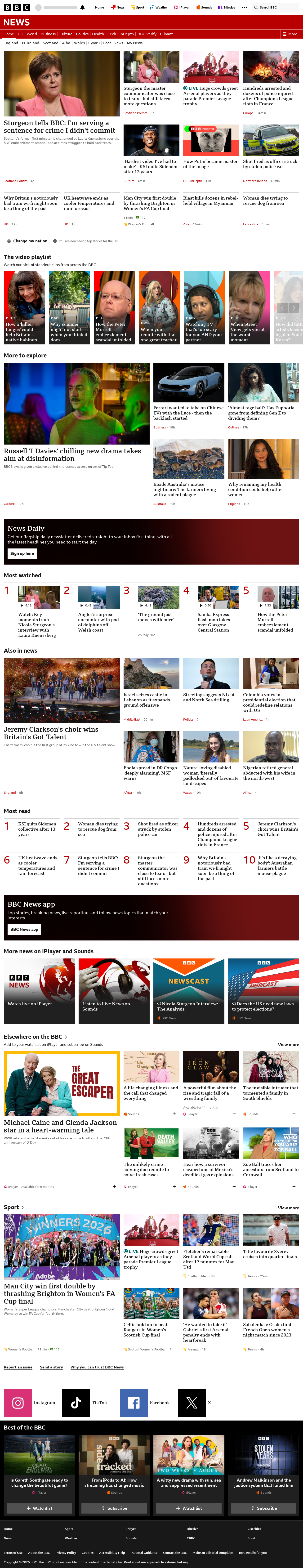 BBC News snapshot from Sunday, 31 May 2026 at 17:00