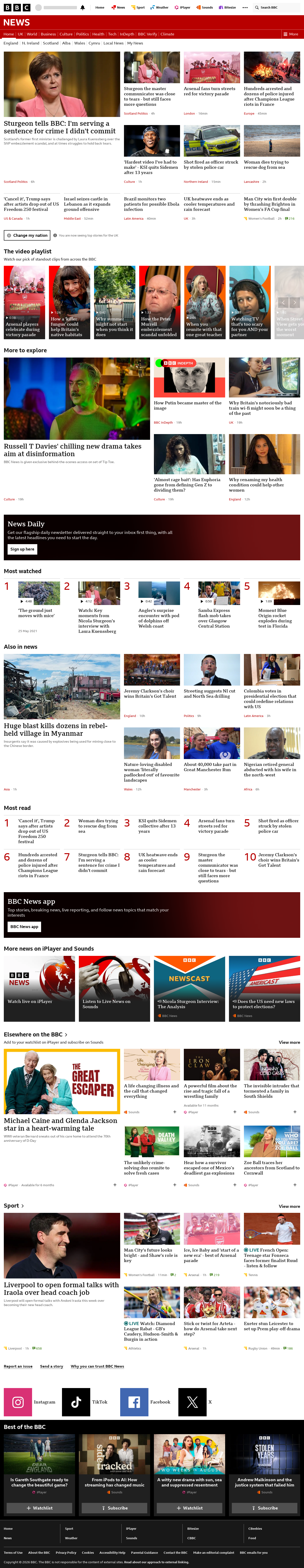 BBC News snapshot from Sunday, 31 May 2026 at 19:00