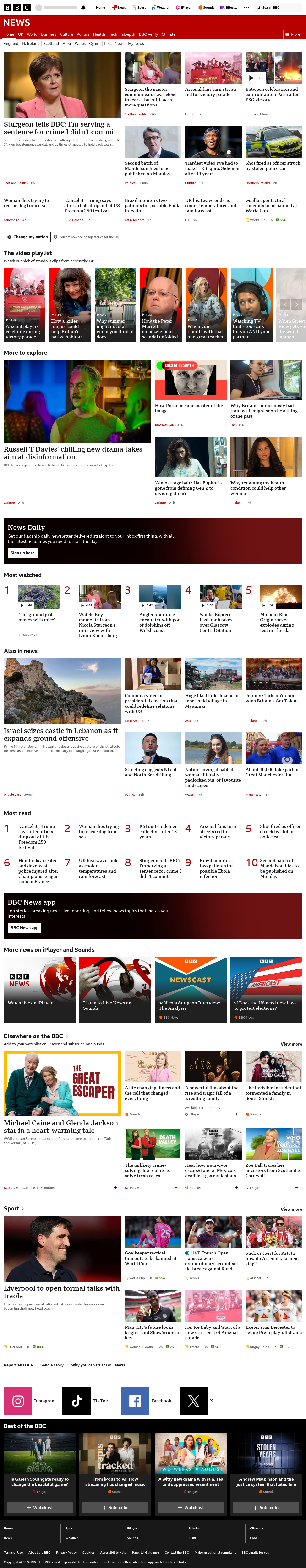 BBC News snapshot from Sunday, 31 May 2026 at 21:00