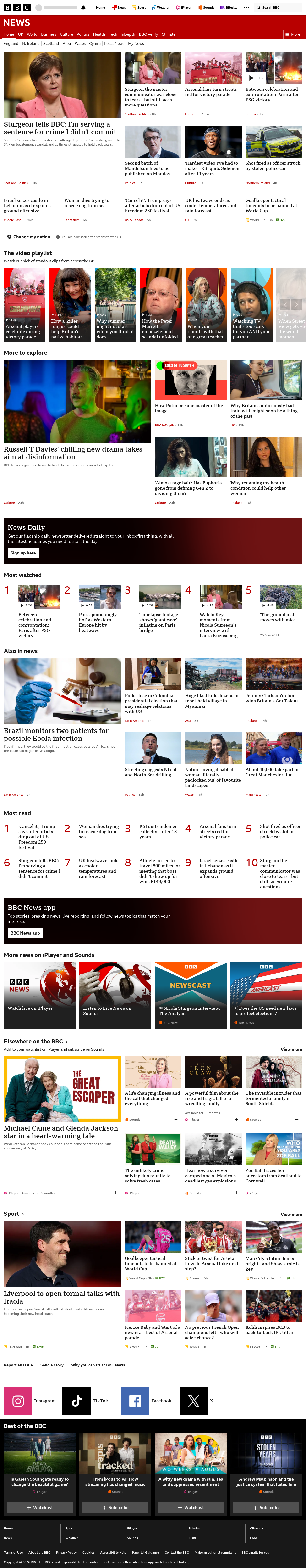 BBC News snapshot from Sunday, 31 May 2026 at 23:00