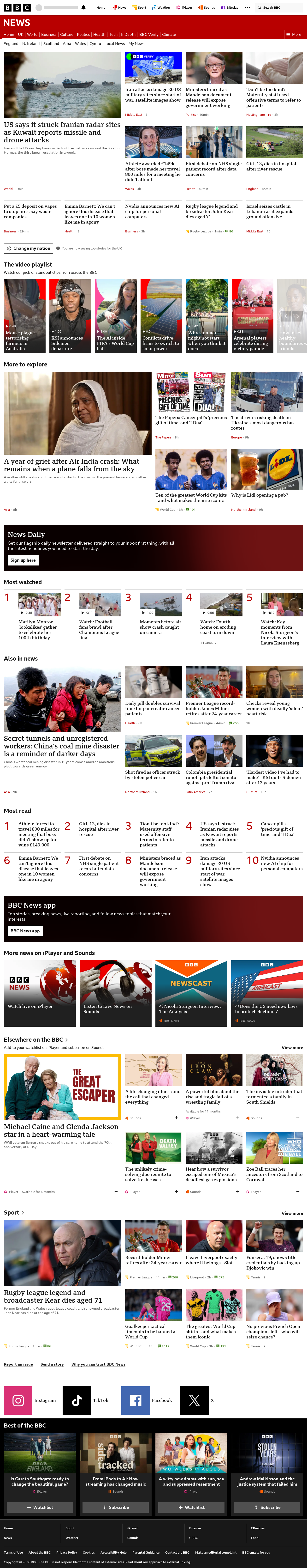 BBC News snapshot from Monday, 1 June 2026 at 09:00