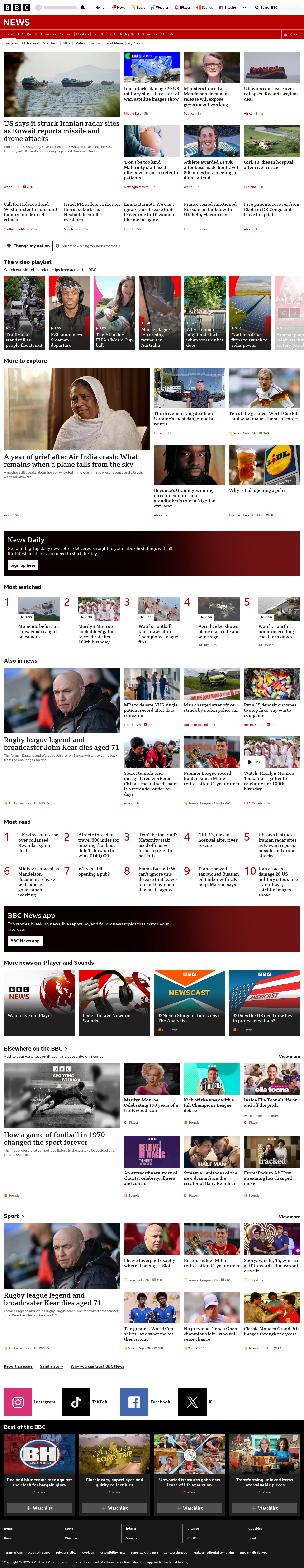 BBC News snapshot from Monday, 1 June 2026 at 11:00