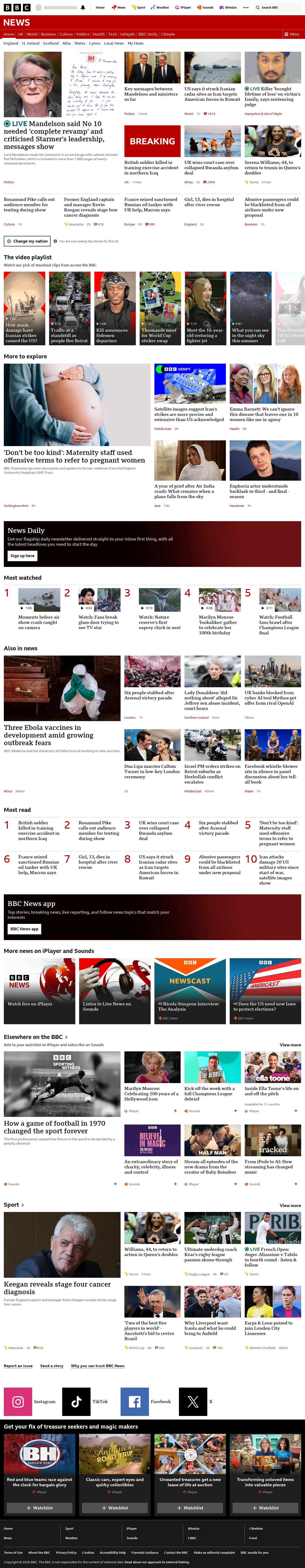 BBC News snapshot from Monday, 1 June 2026 at 15:00