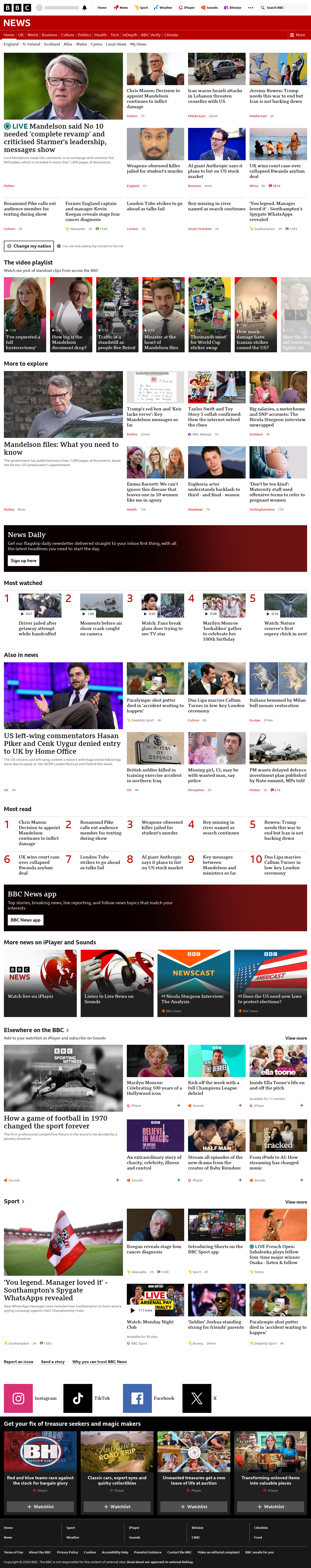 BBC News snapshot from Monday, 1 June 2026 at 19:00