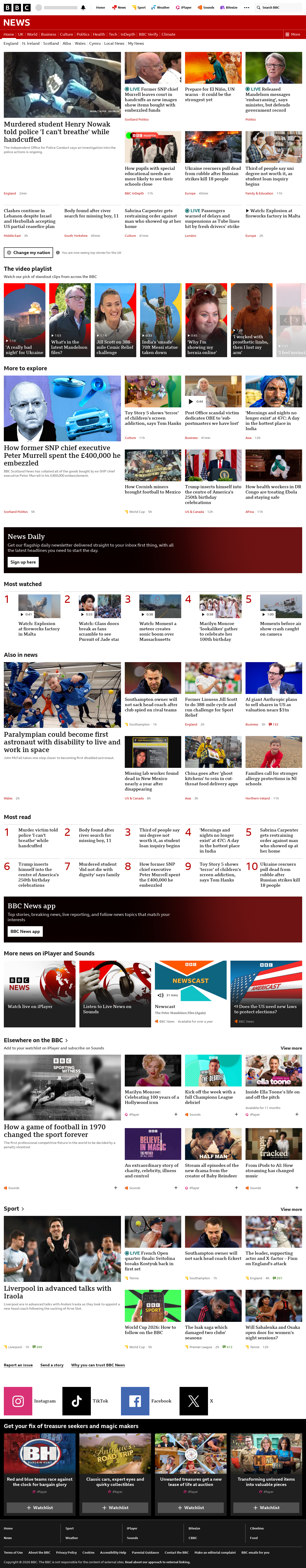 BBC News snapshot from Tuesday, 2 June 2026 at 11:00