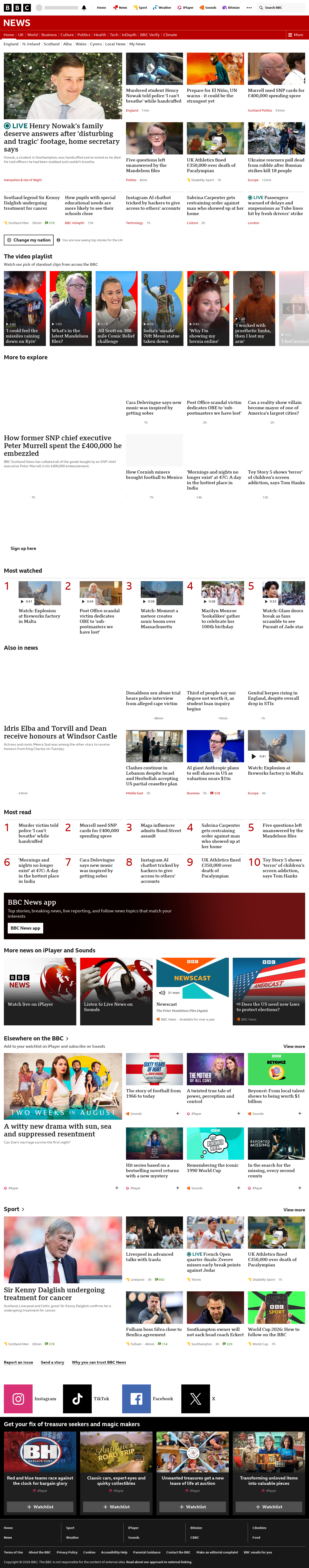 BBC News snapshot from Tuesday, 2 June 2026 at 13:00