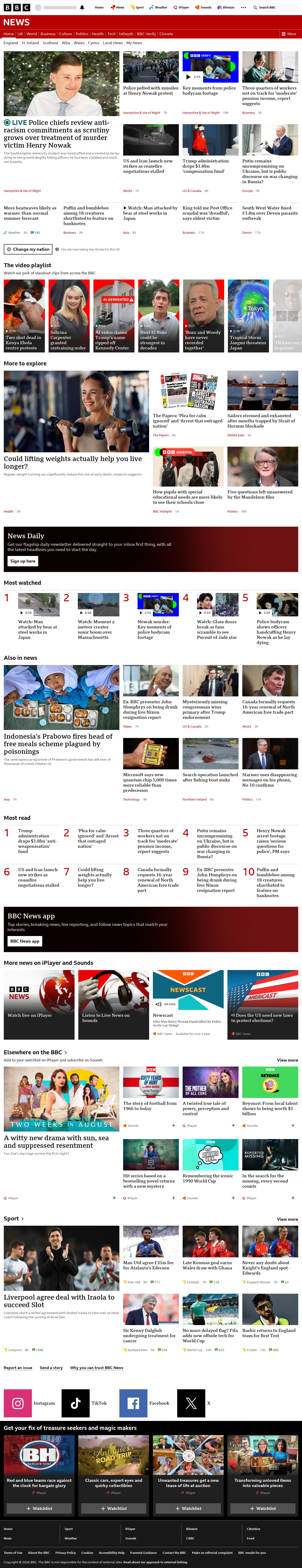 BBC News snapshot from Wednesday, 3 June 2026 at 05:00