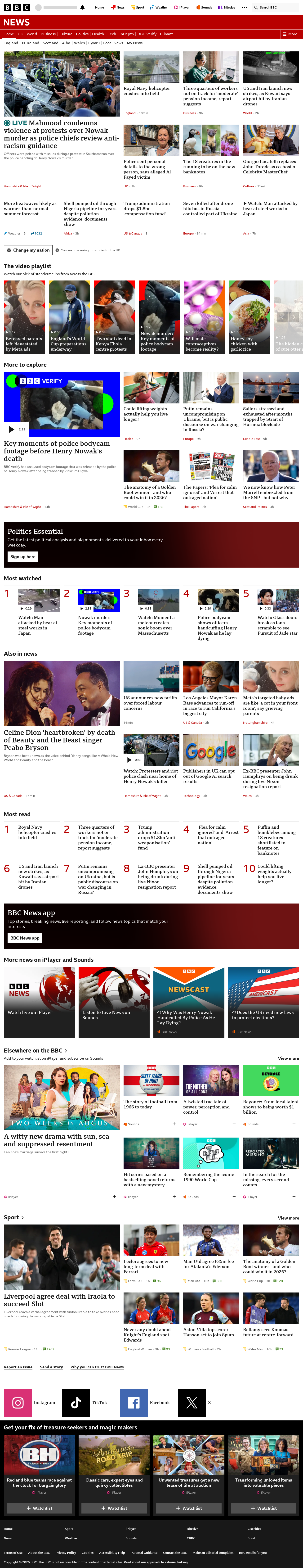 BBC News snapshot from Wednesday, 3 June 2026 at 09:00