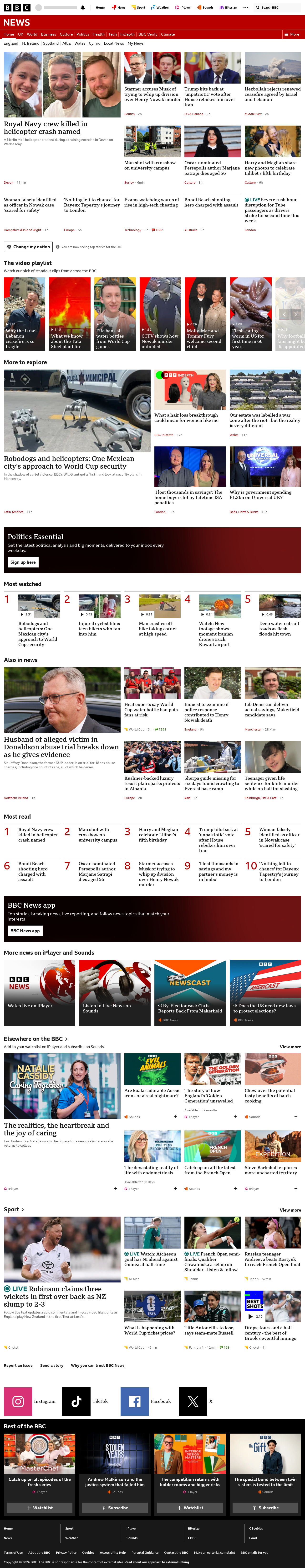 BBC News snapshot from Thursday, 4 June 2026 at 18:00