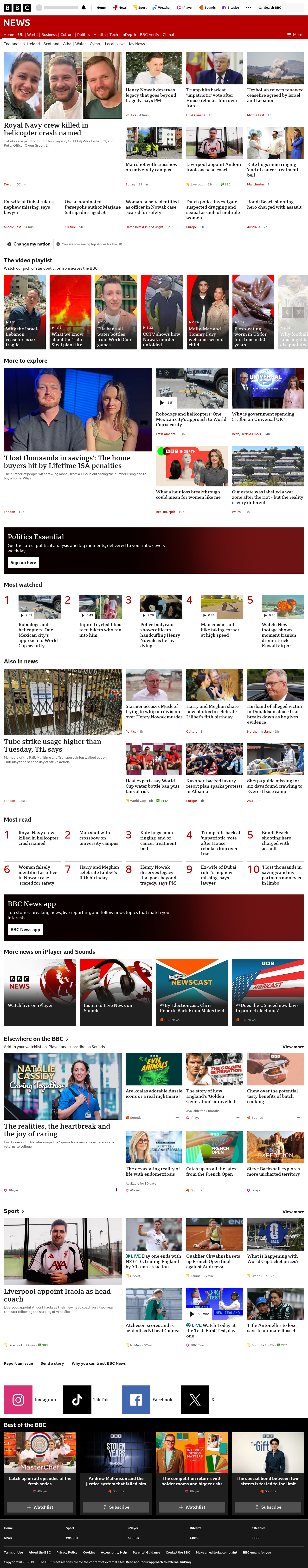 BBC News snapshot from Thursday, 4 June 2026 at 20:00