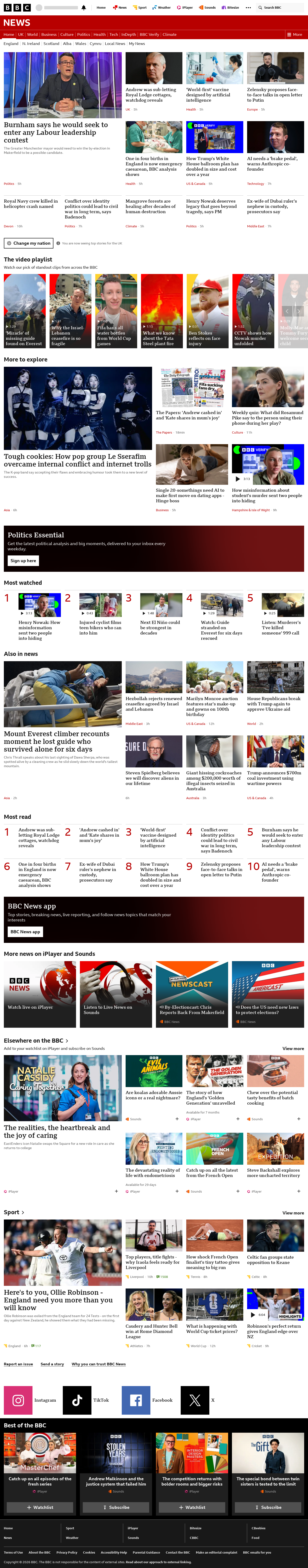BBC News snapshot from Friday, 5 June 2026 at 06:00