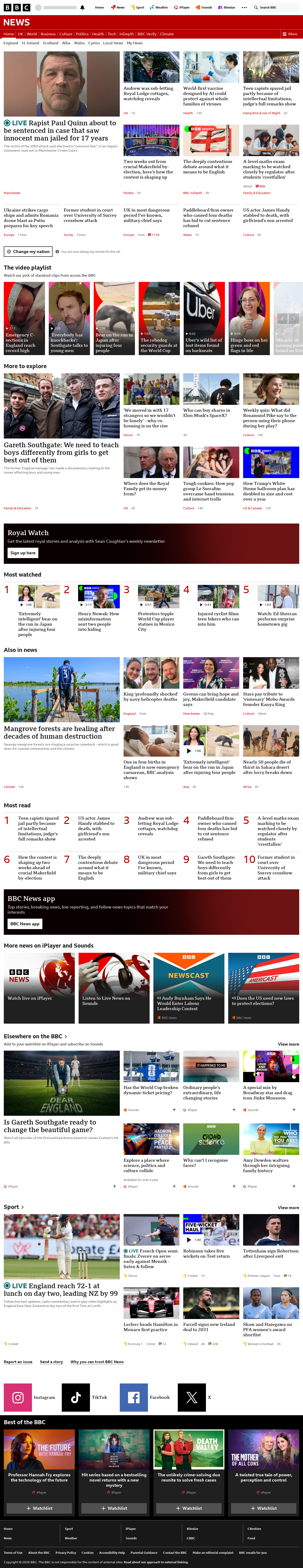 BBC News snapshot from Friday, 5 June 2026 at 14:00