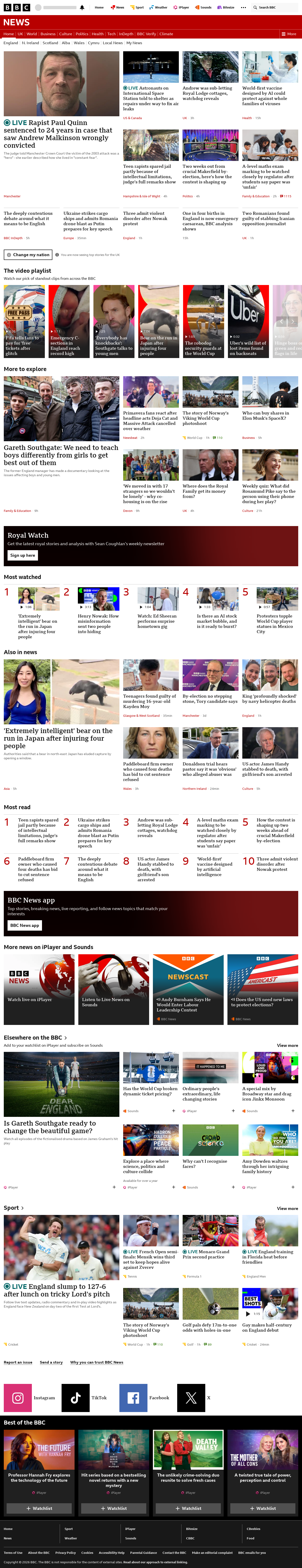 BBC News snapshot from Friday, 5 June 2026 at 16:00