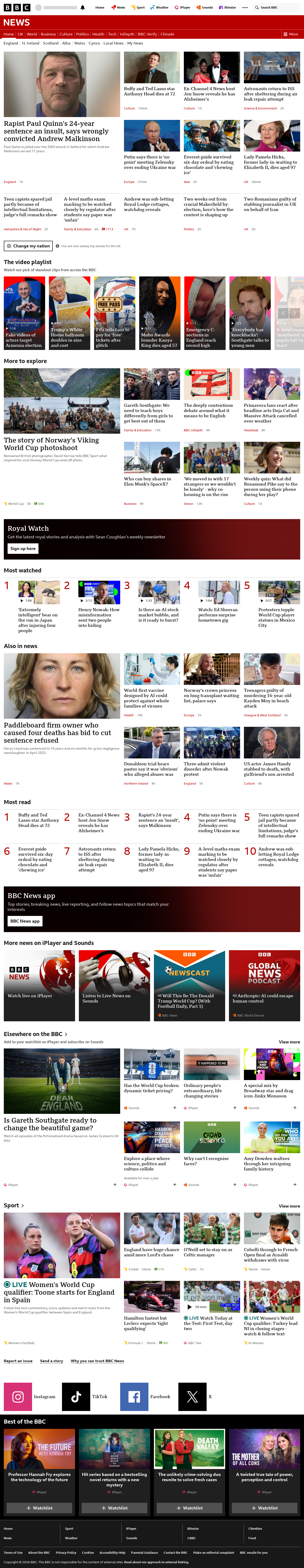 BBC News snapshot from Friday, 5 June 2026 at 20:00