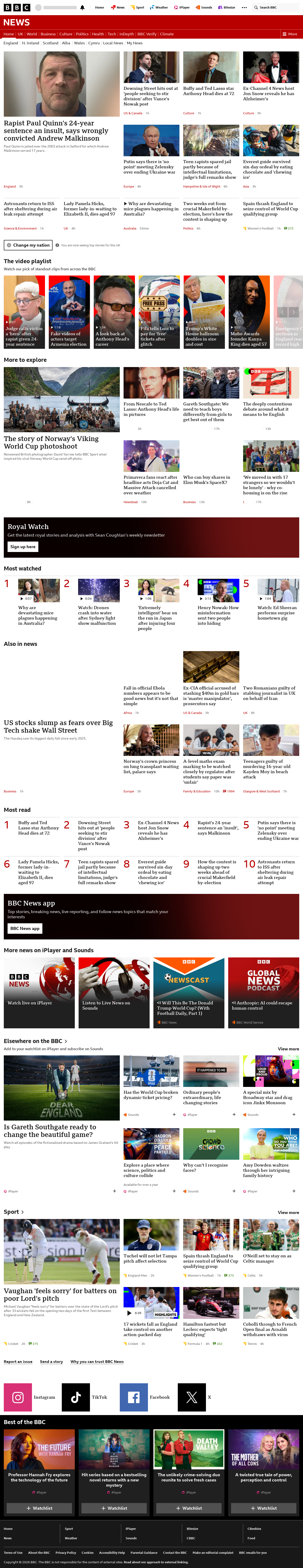 BBC News snapshot from Saturday, 6 June 2026 at 00:00