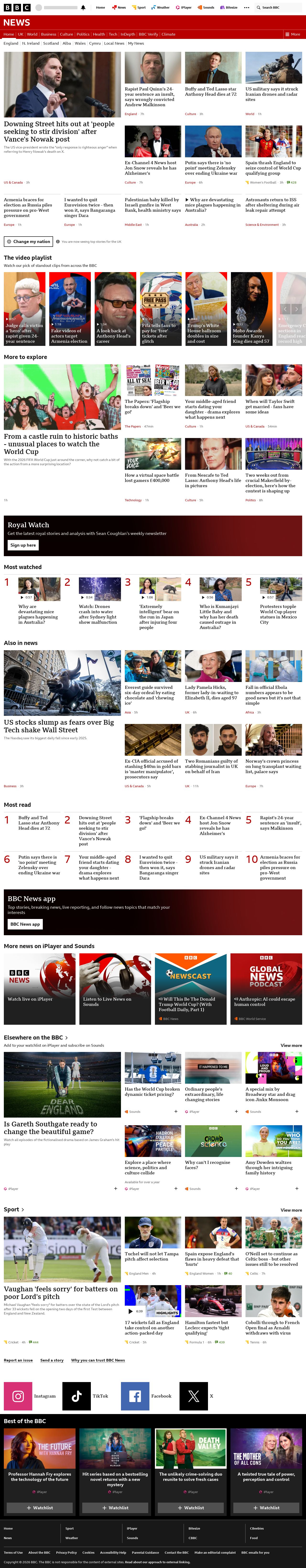 BBC News snapshot from Saturday, 6 June 2026 at 02:00