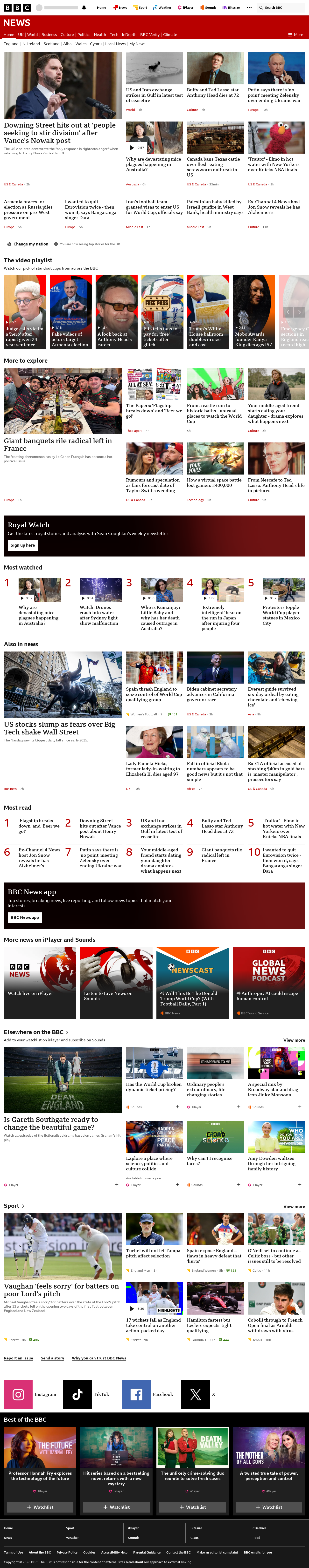 BBC News snapshot from Saturday, 6 June 2026 at 06:00