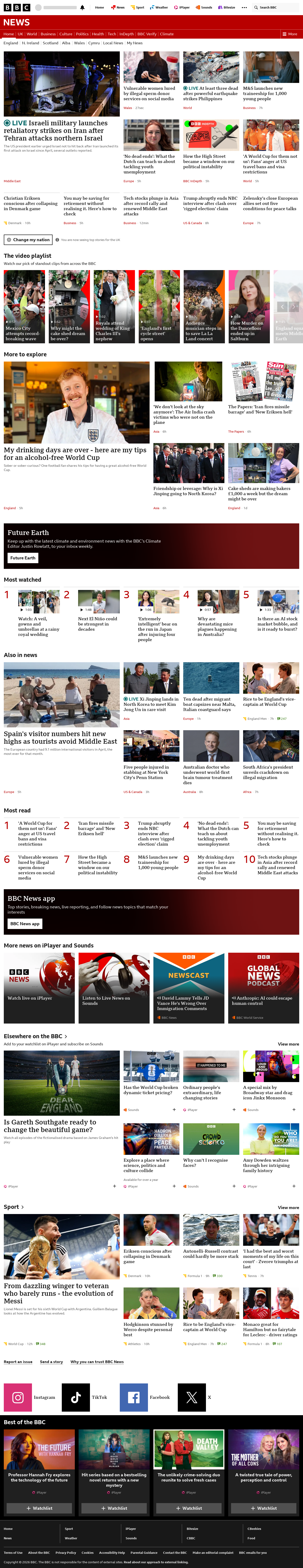 BBC News snapshot from Monday, 8 June 2026 at 06:00