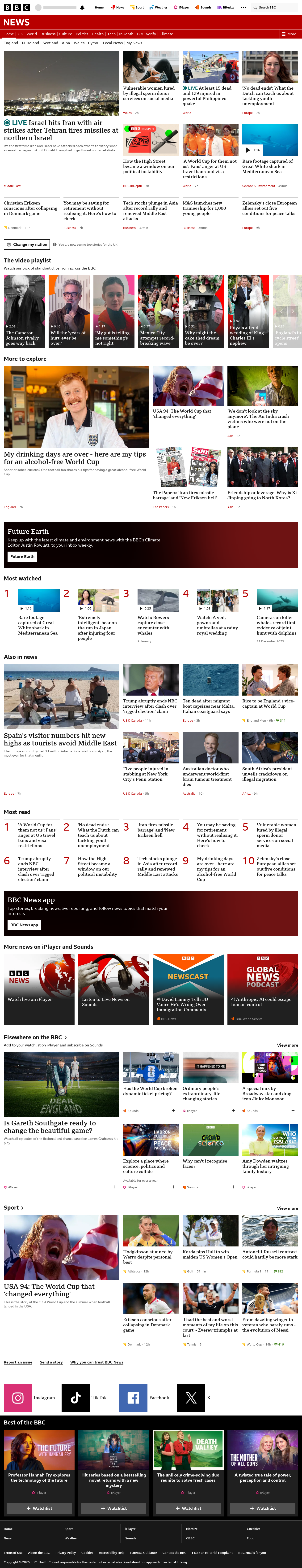 BBC News snapshot from Monday, 8 June 2026 at 08:00