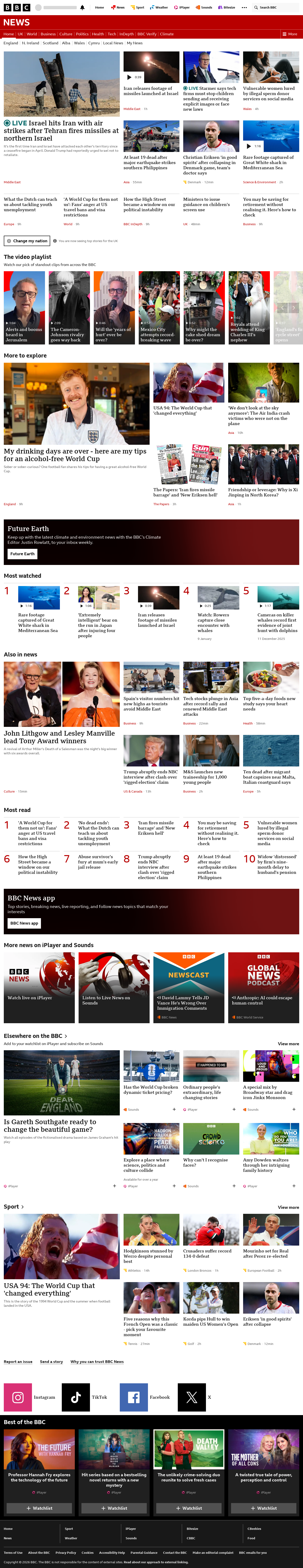 BBC News snapshot from Monday, 8 June 2026 at 10:00