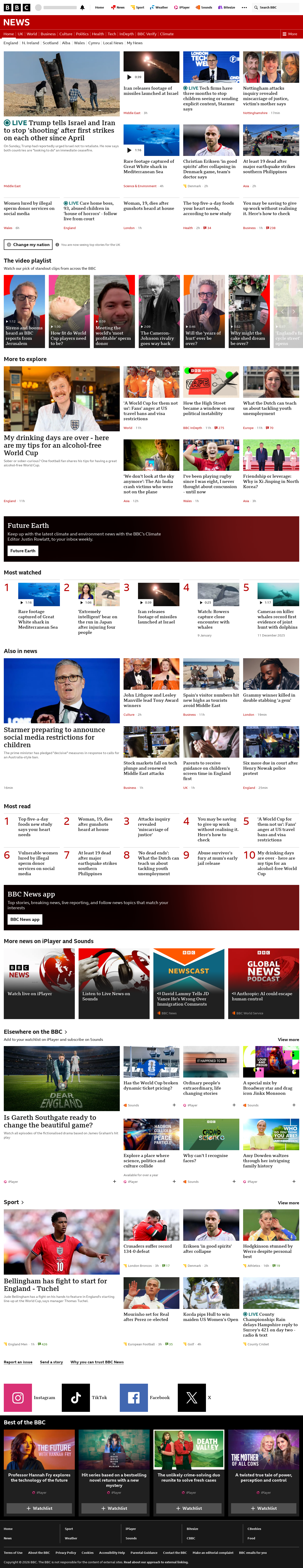 BBC News snapshot from Monday, 8 June 2026 at 12:00